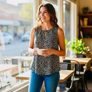 Reitmans Black and White Floral Tank Top